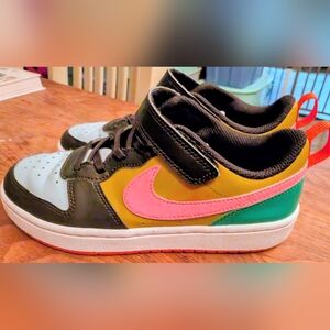 Nike Kids' Multicolor High-Top Sneaker with Pink Swoosh and Green Accent